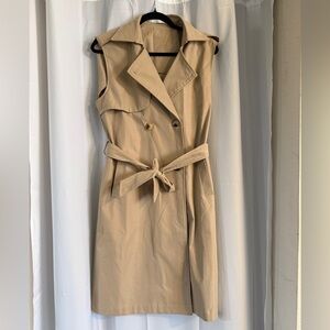 Sleeveless Trench Vest Dress | Belted Khaki Midi | Size M